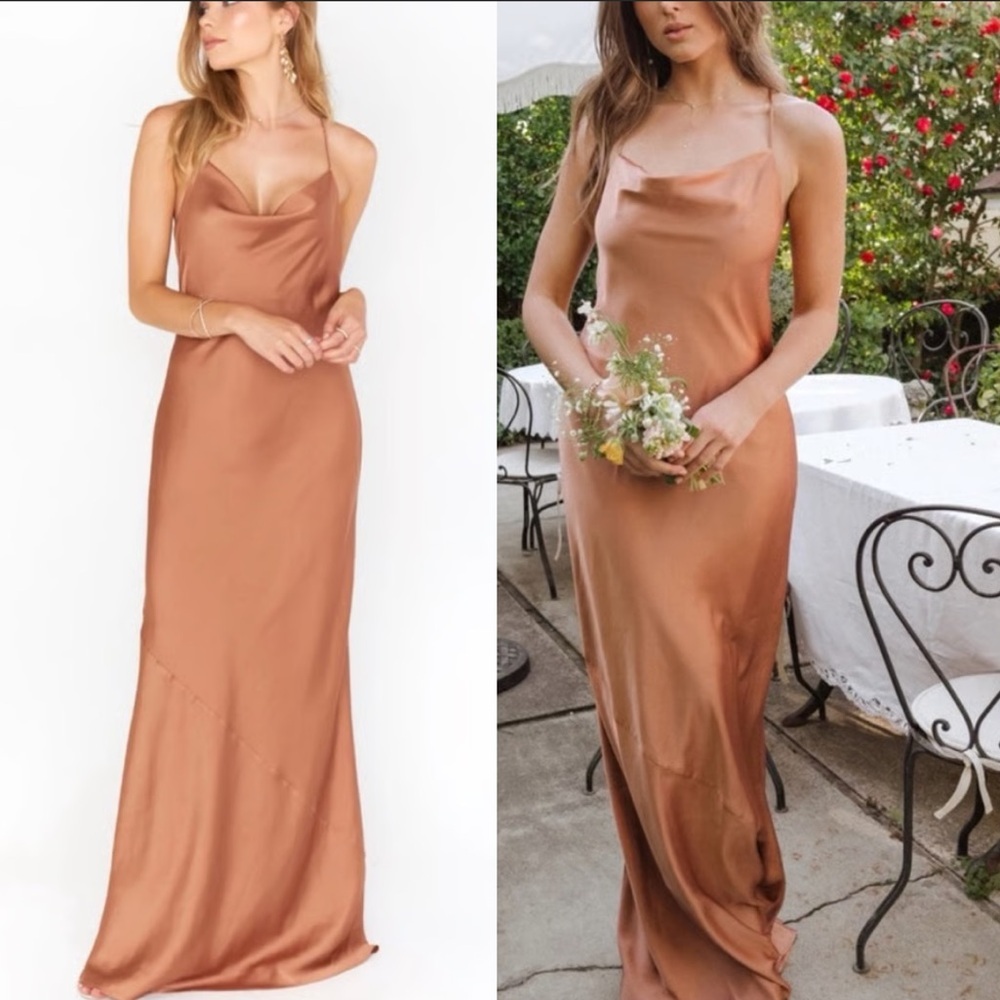 SHOW ME YOUR MUMU Tuscany Satin Slip Dress in Copper size small
